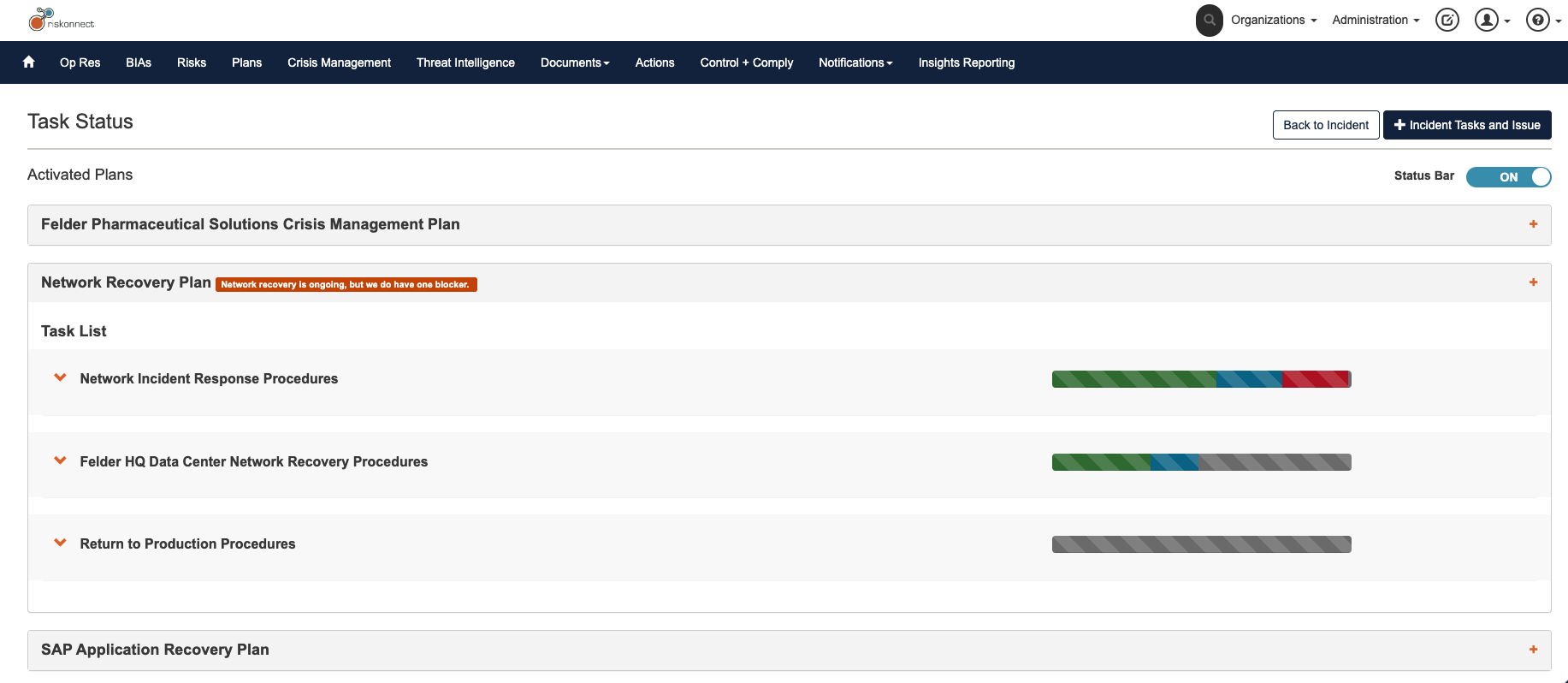 screenshot of Riskonnect Business Continuity and Resilience